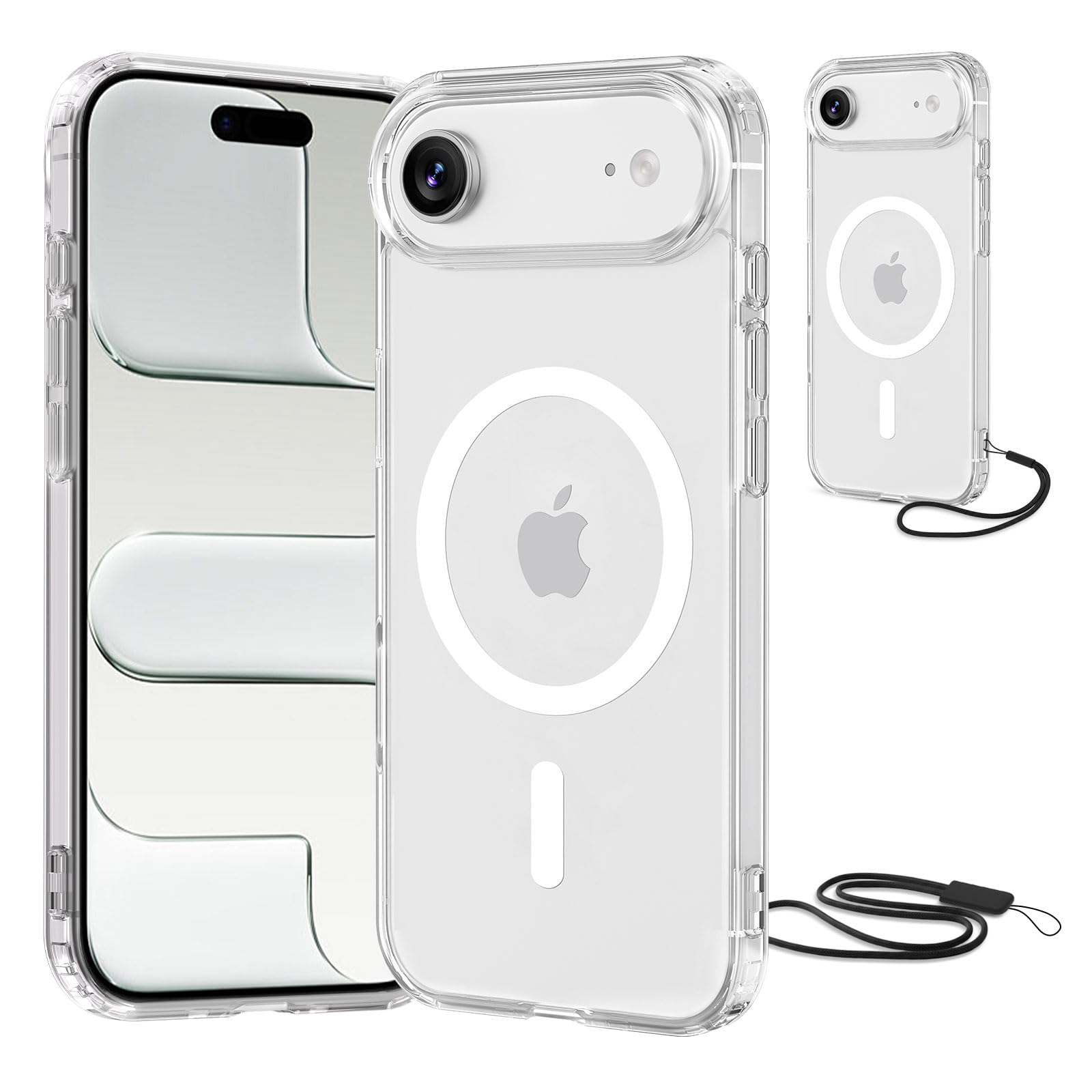 NEW'C Magnétique Coque pour iPhone 17 Pro Max (6,9 Pouces), Compatible avec MagSafe Antichoc Ultime avec Cordon – Magnétisme Puissant et Protection Militaire - Etui Fine - Transparent