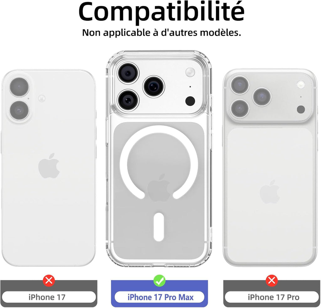 NEW'C Magnétique Coque pour iPhone 17 Pro Max (6,9 Pouces), Compatible avec MagSafe Antichoc Ultime avec Cordon – Magnétisme Puissant et Protection Militaire - Etui Fine - Transparent