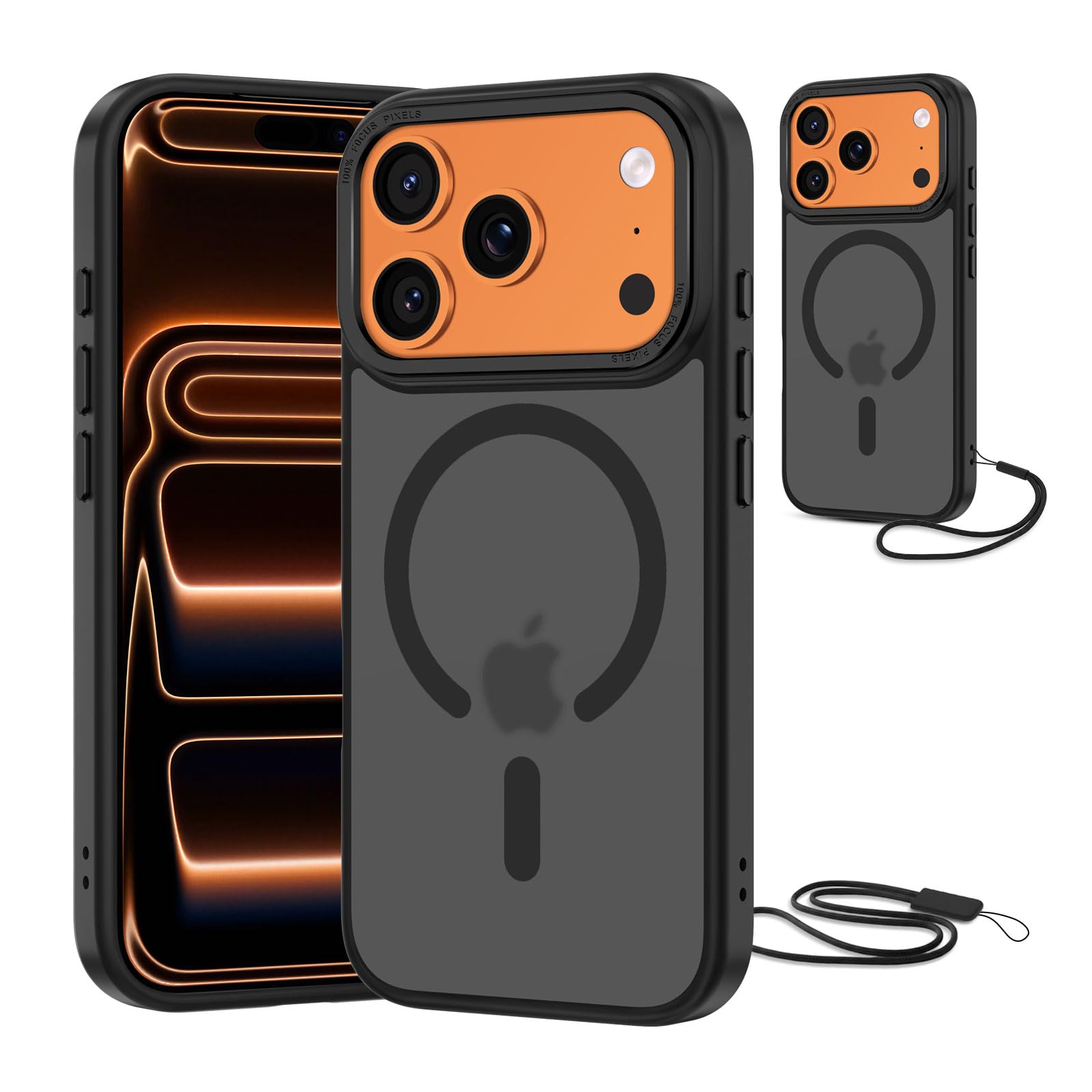 NEW'C Magnétique Coque pour iPhone 17 Pro Max (6,9 Pouces), Compatible avec MagSafe Antichoc Ultime avec Cordon – Magnétisme Puissant et Protection Militaire - Etui Fine - Transparent