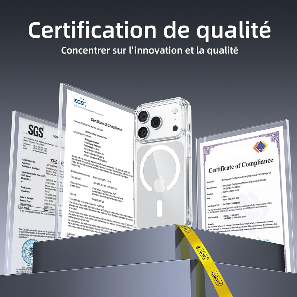 NEW'C Magnétique Coque pour iPhone 17 Pro Max (6,9 Pouces), Compatible avec MagSafe Antichoc Ultime avec Cordon – Magnétisme Puissant et Protection Militaire - Etui Fine - Transparent