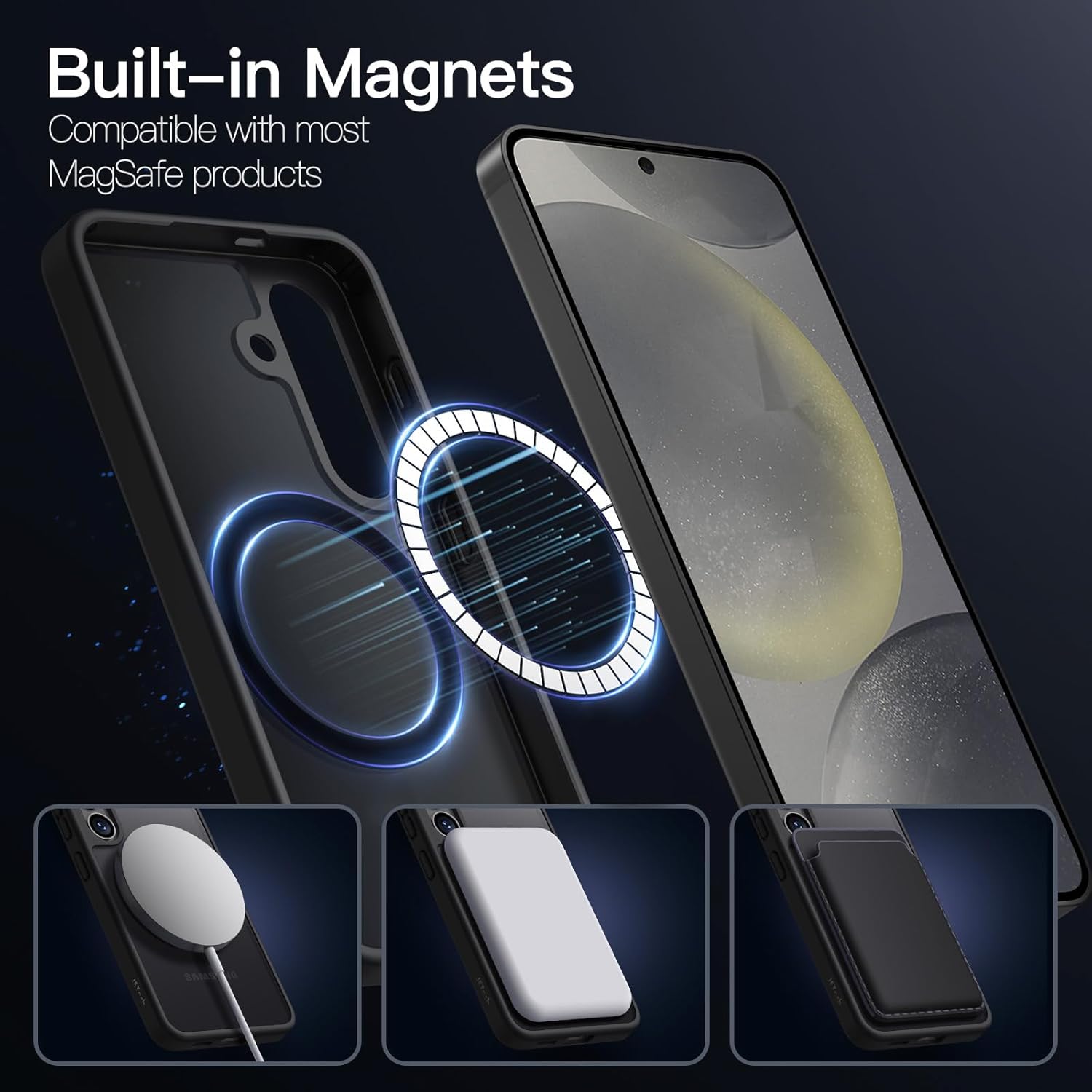 JETech Coque Magnétique pour Samsung Galaxy S24+ / S24 Plus 5G, Compatible avec MagSafe, Étui Housse Antichoc à Dos Translucide Mat (Noir)