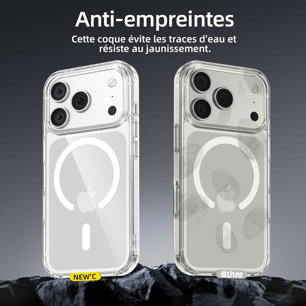 NEW'C Magnétique Coque pour iPhone 17 Pro Max (6,9 Pouces), Compatible avec MagSafe Antichoc Ultime avec Cordon – Magnétisme Puissant et Protection Militaire - Etui Fine - Transparent