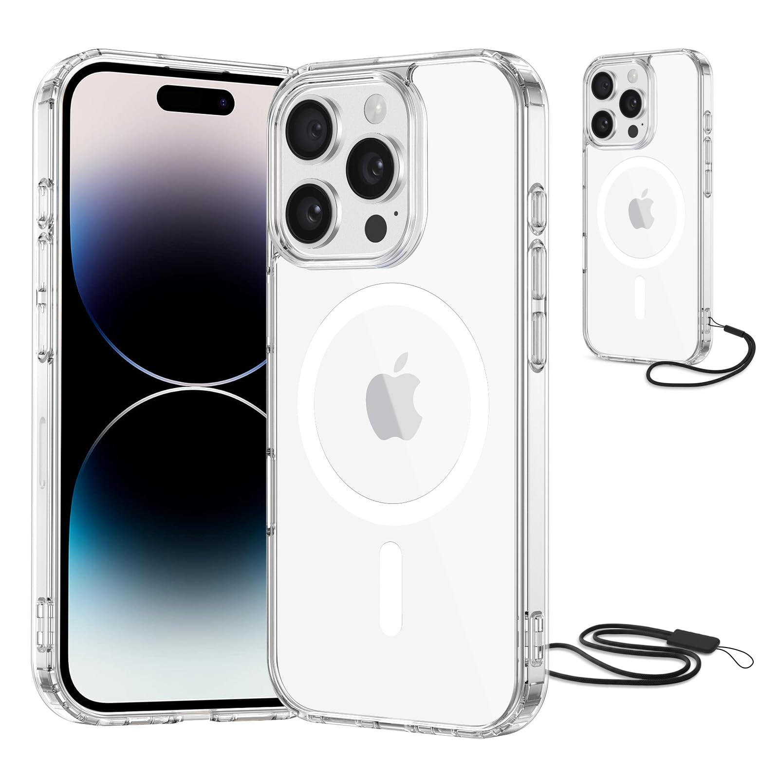 NEW'C Magnétique Coque pour iPhone 17 Pro Max (6,9 Pouces), Compatible avec MagSafe Antichoc Ultime avec Cordon – Magnétisme Puissant et Protection Militaire - Etui Fine - Transparent