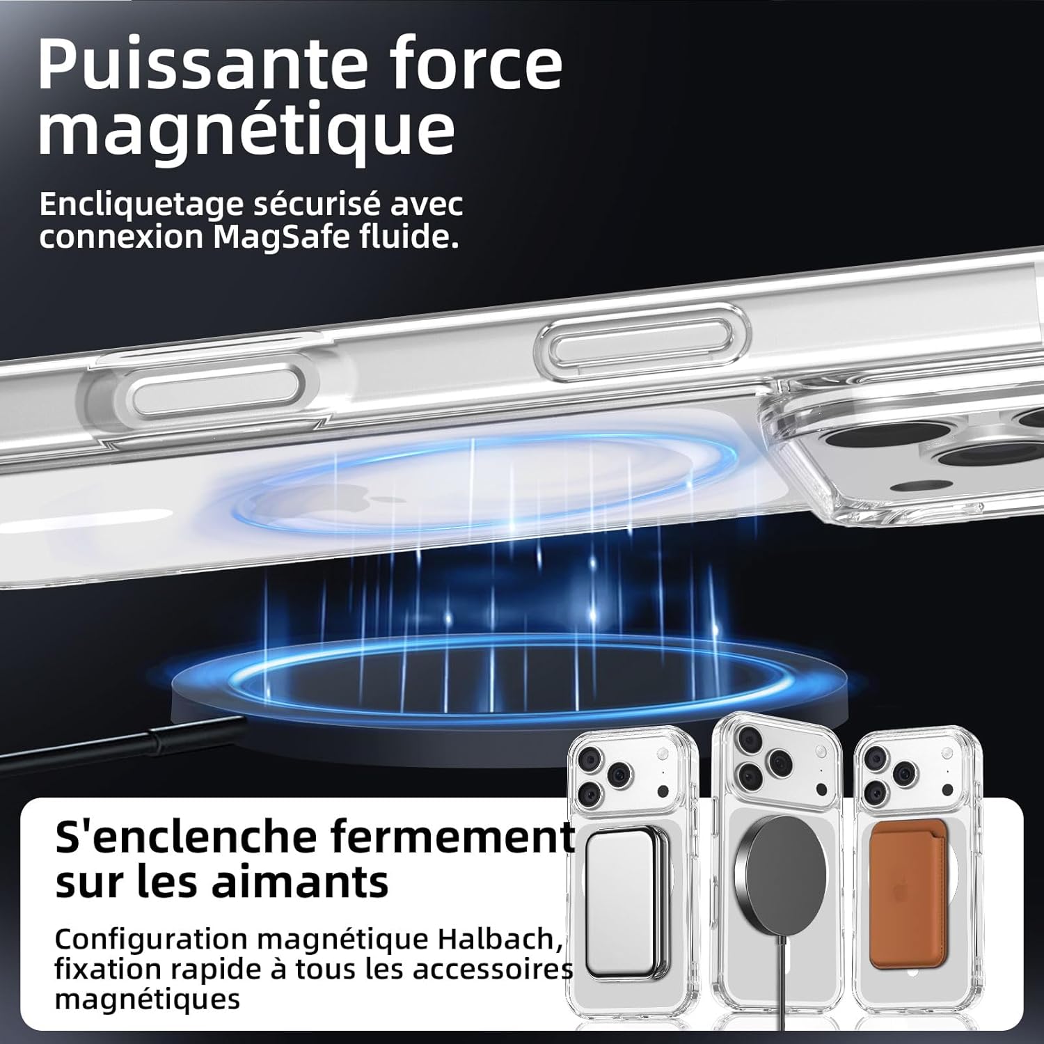 NEW'C Magnétique Coque pour iPhone 17 Pro Max (6,9 Pouces), Compatible avec MagSafe Antichoc Ultime avec Cordon – Magnétisme Puissant et Protection Militaire - Etui Fine - Transparent