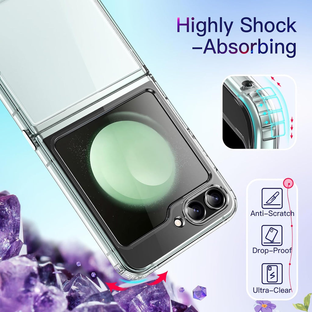 JETech Coque pour Samsung Galaxy Z Flip 5 2023, Étui Housse de Protection Transparente avec Bumper Antichoc et Dos Anti-Rayures (Transparente)