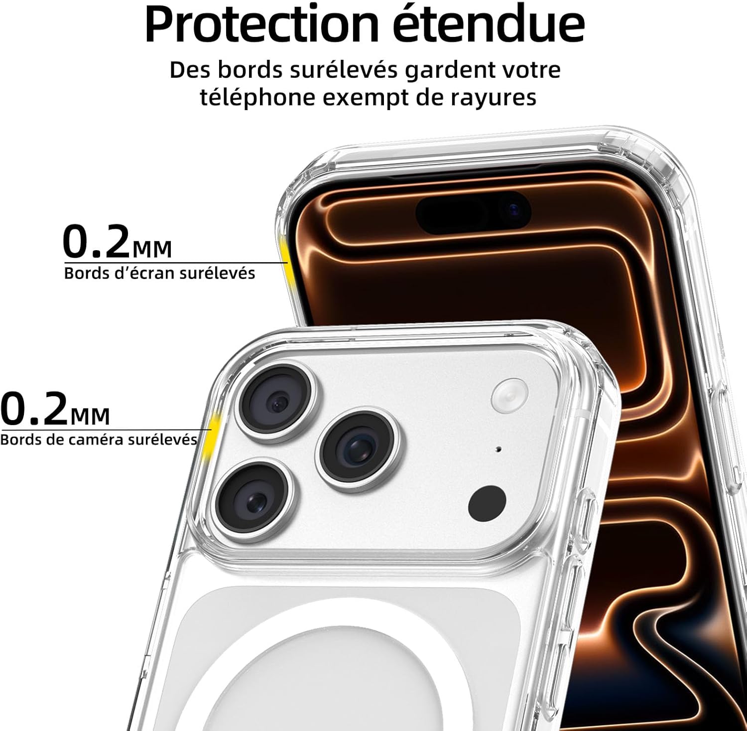 NEW'C Magnétique Coque pour iPhone 17 Pro Max (6,9 Pouces), Compatible avec MagSafe Antichoc Ultime avec Cordon – Magnétisme Puissant et Protection Militaire - Etui Fine - Transparent