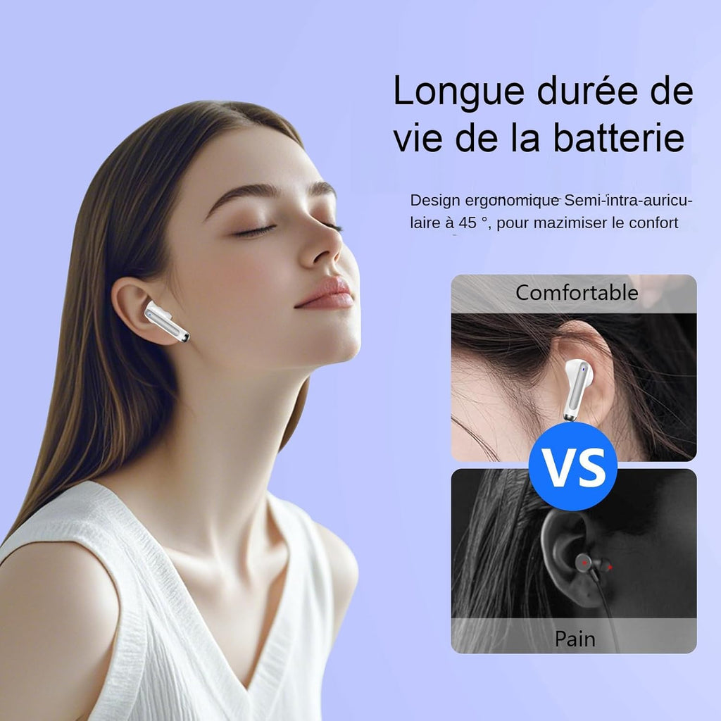 Générique Écouteurs sans Fil,Bluetooth sans Fil,Temps de Lecture de Cycle 30h Casque avec boîtier de Charge et Microphone, stéréo,oreillette Bluetooth sans (Noir) (Blanc)