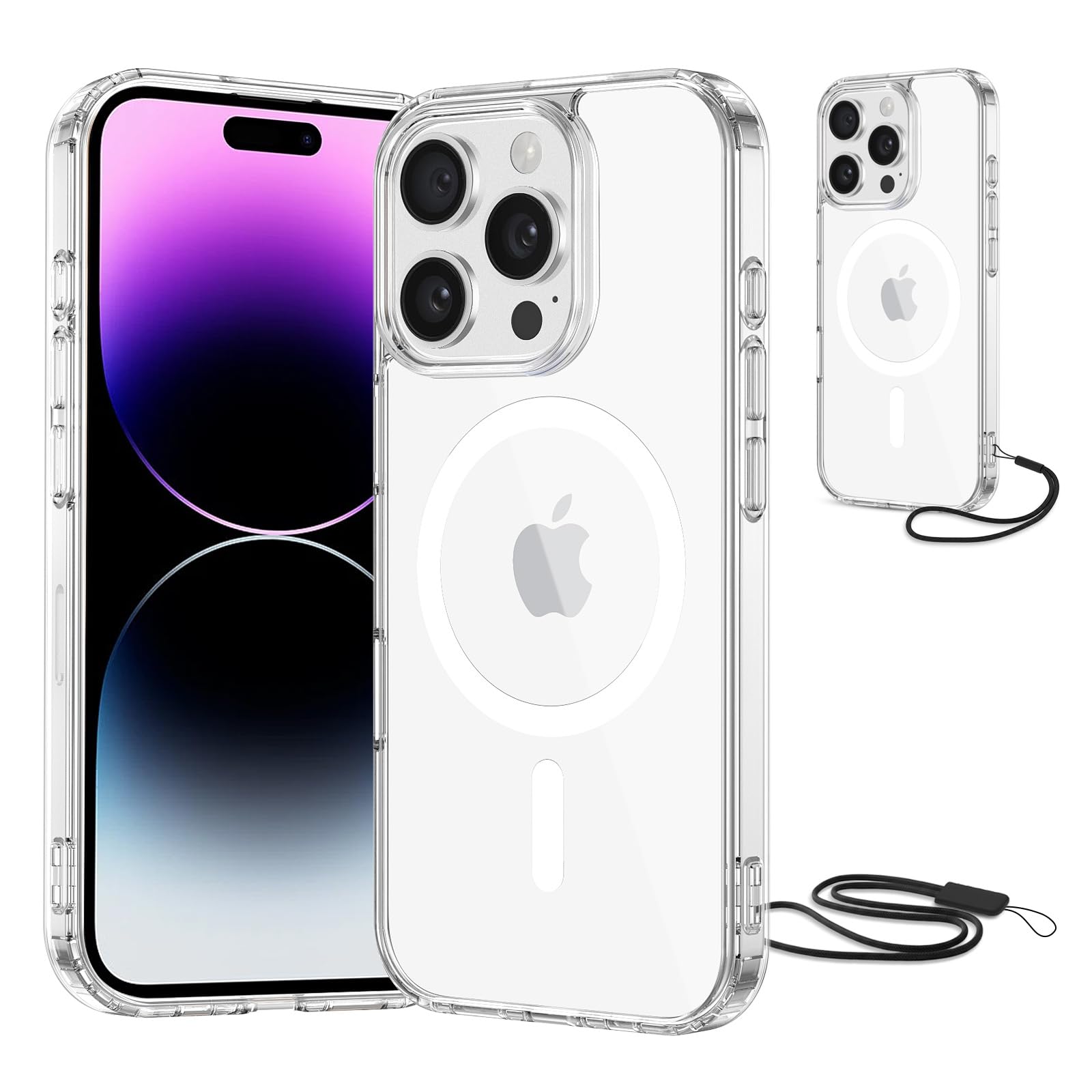 NEW'C Magnétique Coque pour iPhone 17 Pro Max (6,9 Pouces), Compatible avec MagSafe Antichoc Ultime avec Cordon – Magnétisme Puissant et Protection Militaire - Etui Fine - Transparent
