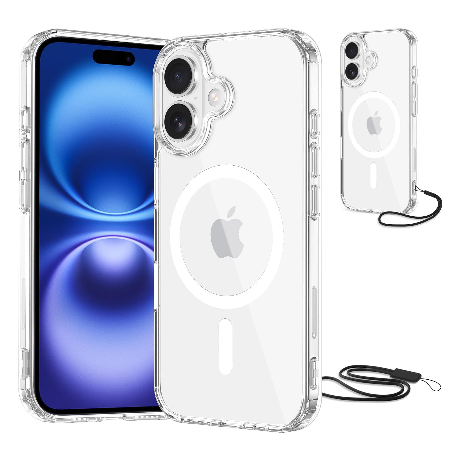 NEW'C Magnétique Coque pour iPhone 17 Pro Max (6,9 Pouces), Compatible avec MagSafe Antichoc Ultime avec Cordon – Magnétisme Puissant et Protection Militaire - Etui Fine - Transparent