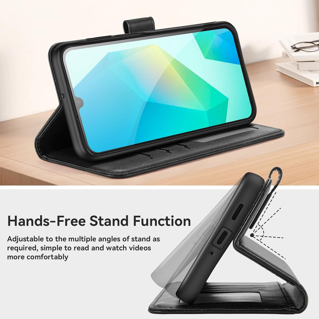 ivencase Coque pour Samsung Galaxy A16 avec Verre Trempé, étui Cuir PU Magnétique [ Pochette de Portefeuille ], Housse de Fonction Stand Video Porte Carte Credit à Rabat pour Samsung A16 5G/4G - Noir