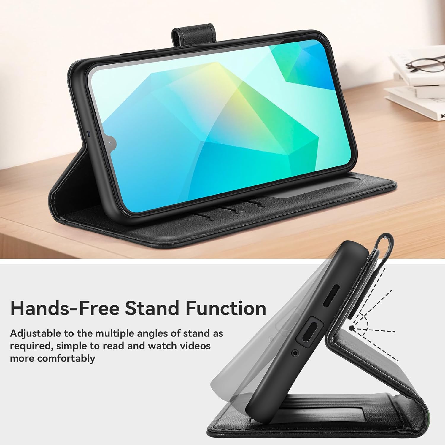 ivencase Coque pour Samsung Galaxy A16 avec Verre Trempé, étui Cuir PU Magnétique [ Pochette de Portefeuille ], Housse de Fonction Stand Video Porte Carte Credit à Rabat pour Samsung A16 5G/4G - Noir