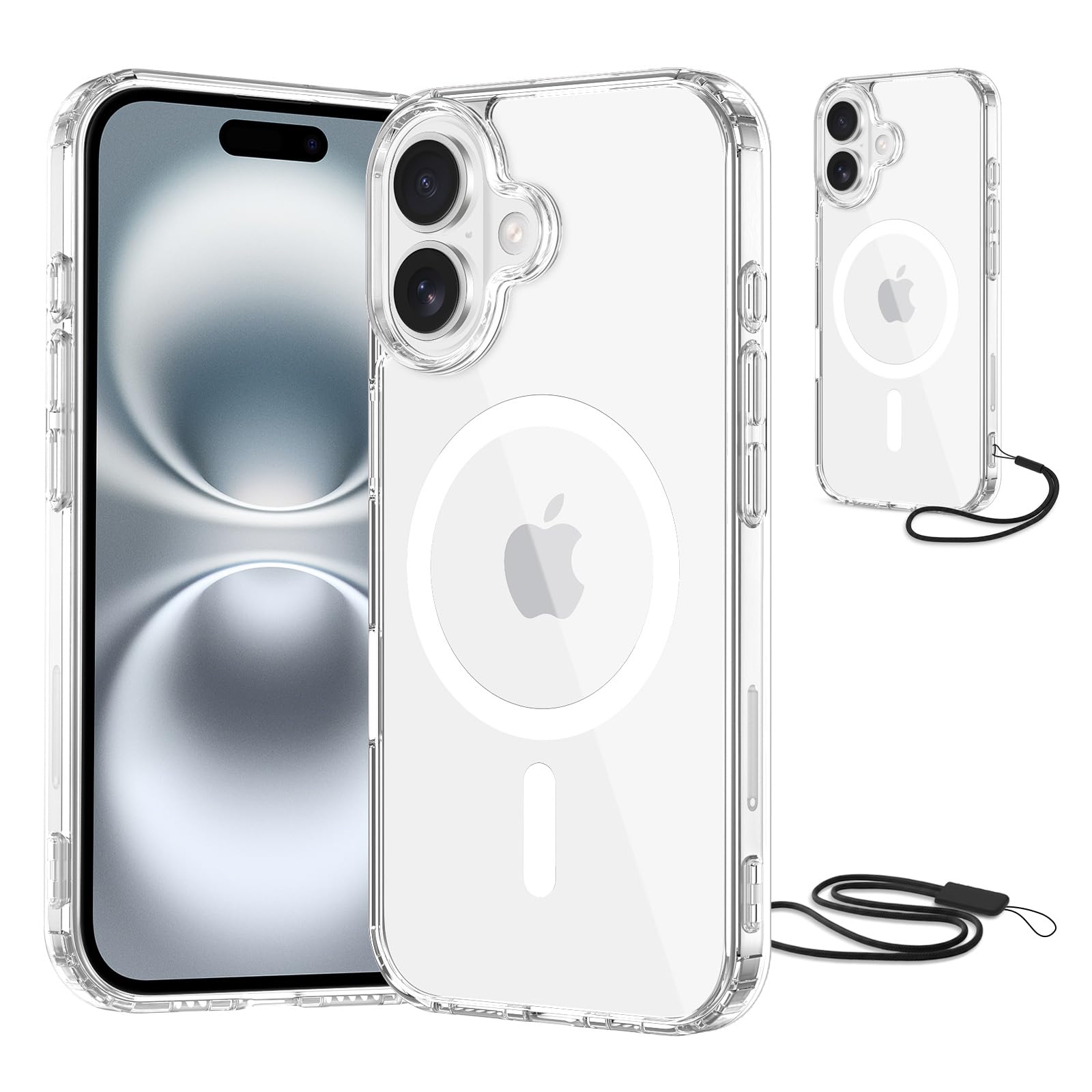 NEW'C Magnétique Coque pour iPhone 17 Pro Max (6,9 Pouces), Compatible avec MagSafe Antichoc Ultime avec Cordon – Magnétisme Puissant et Protection Militaire - Etui Fine - Transparent