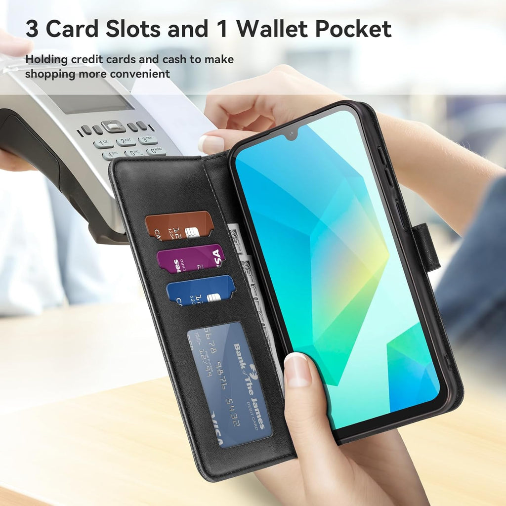 ivencase Coque pour Samsung Galaxy A16 avec Verre Trempé, étui Cuir PU Magnétique [ Pochette de Portefeuille ], Housse de Fonction Stand Video Porte Carte Credit à Rabat pour Samsung A16 5G/4G - Noir