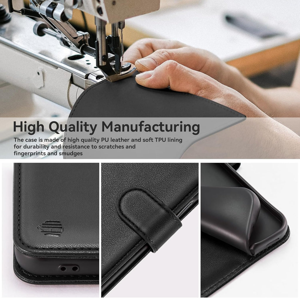 ivencase Coque pour Samsung Galaxy A16 avec Verre Trempé, étui Cuir PU Magnétique [ Pochette de Portefeuille ], Housse de Fonction Stand Video Porte Carte Credit à Rabat pour Samsung A16 5G/4G - Noir