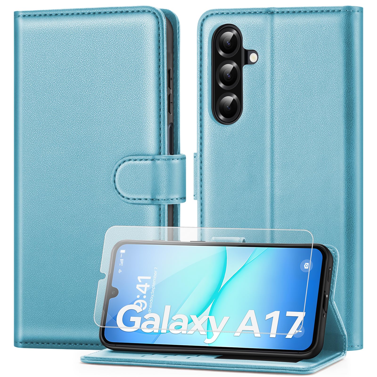 ivencase Coque pour Samsung Galaxy A16 avec Verre Trempé, étui Cuir PU Magnétique [ Pochette de Portefeuille ], Housse de Fonction Stand Video Porte Carte Credit à Rabat pour Samsung A16 5G/4G - Noir