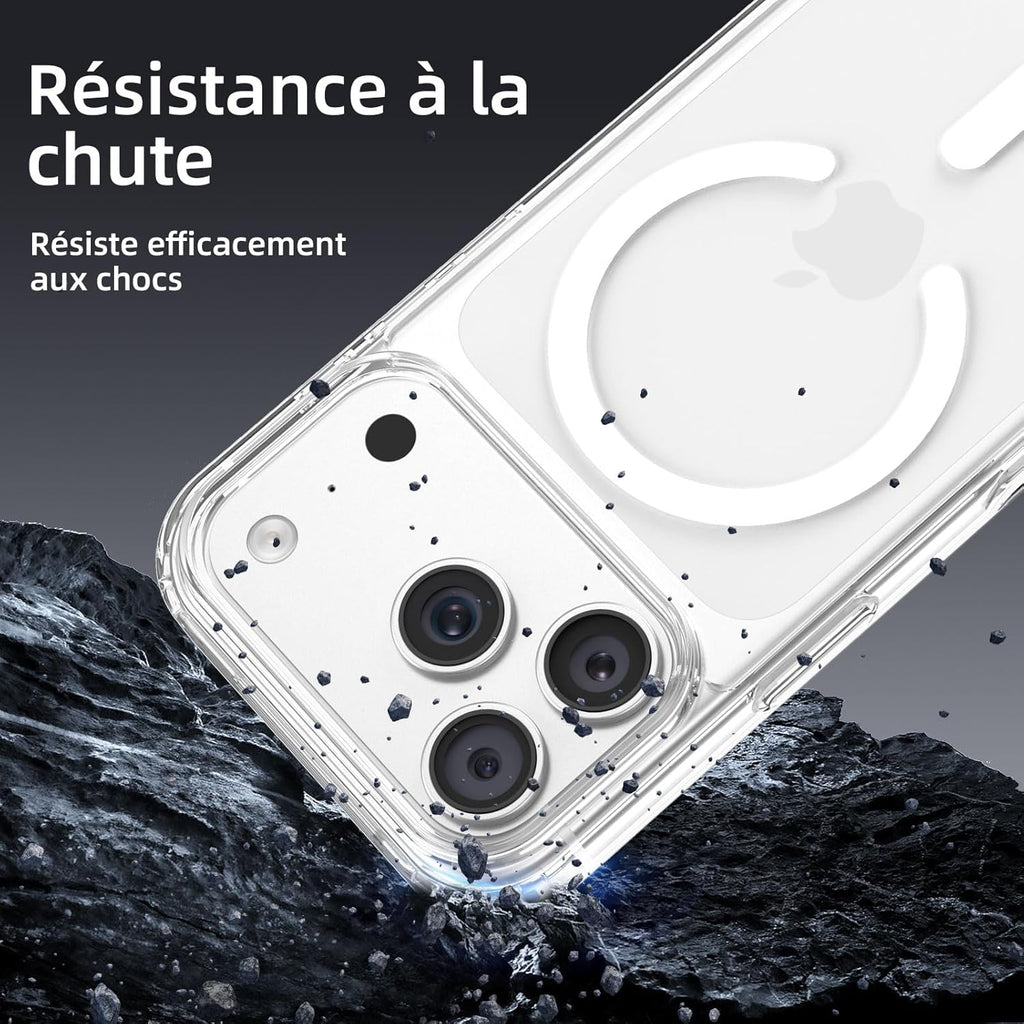 NEW'C Magnétique Coque pour iPhone 17 Pro Max (6,9 Pouces), Compatible avec MagSafe Antichoc Ultime avec Cordon – Magnétisme Puissant et Protection Militaire - Etui Fine - Transparent