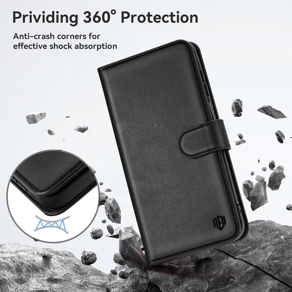 ivencase Coque pour Samsung Galaxy A16 avec Verre Trempé, étui Cuir PU Magnétique [ Pochette de Portefeuille ], Housse de Fonction Stand Video Porte Carte Credit à Rabat pour Samsung A16 5G/4G - Noir