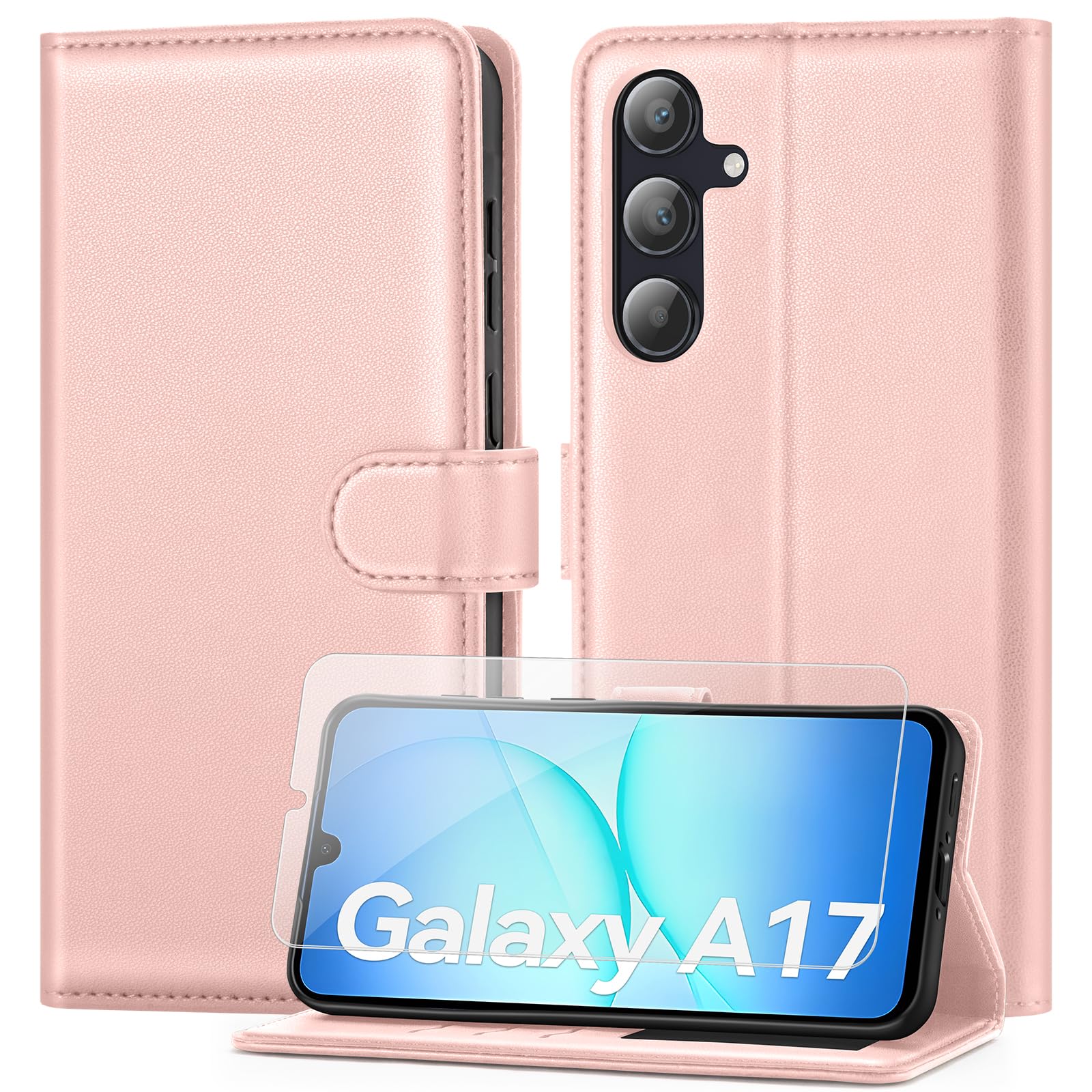 ivencase Coque pour Samsung Galaxy A16 avec Verre Trempé, étui Cuir PU Magnétique [ Pochette de Portefeuille ], Housse de Fonction Stand Video Porte Carte Credit à Rabat pour Samsung A16 5G/4G - Noir