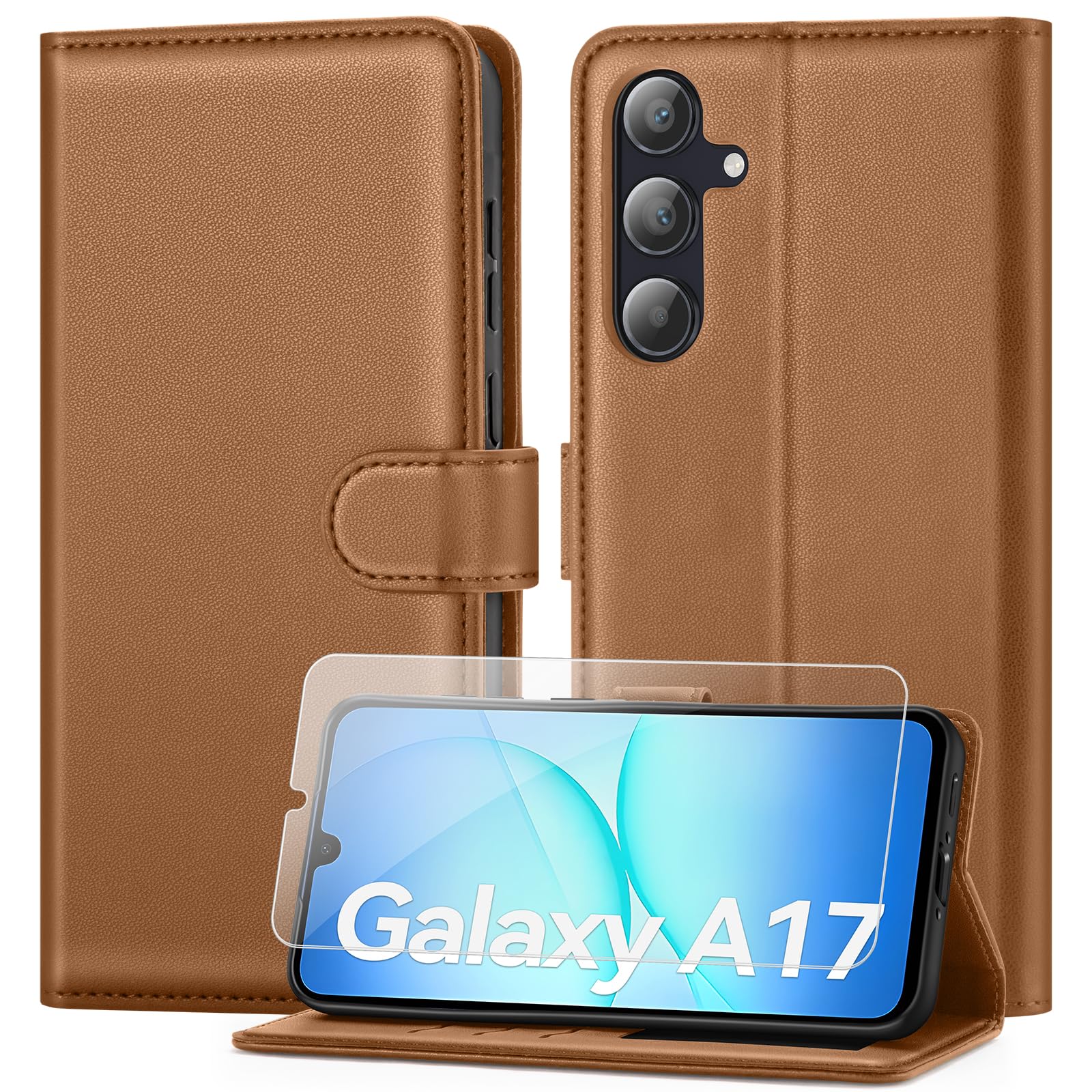 ivencase Coque pour Samsung Galaxy A16 avec Verre Trempé, étui Cuir PU Magnétique [ Pochette de Portefeuille ], Housse de Fonction Stand Video Porte Carte Credit à Rabat pour Samsung A16 5G/4G - Noir