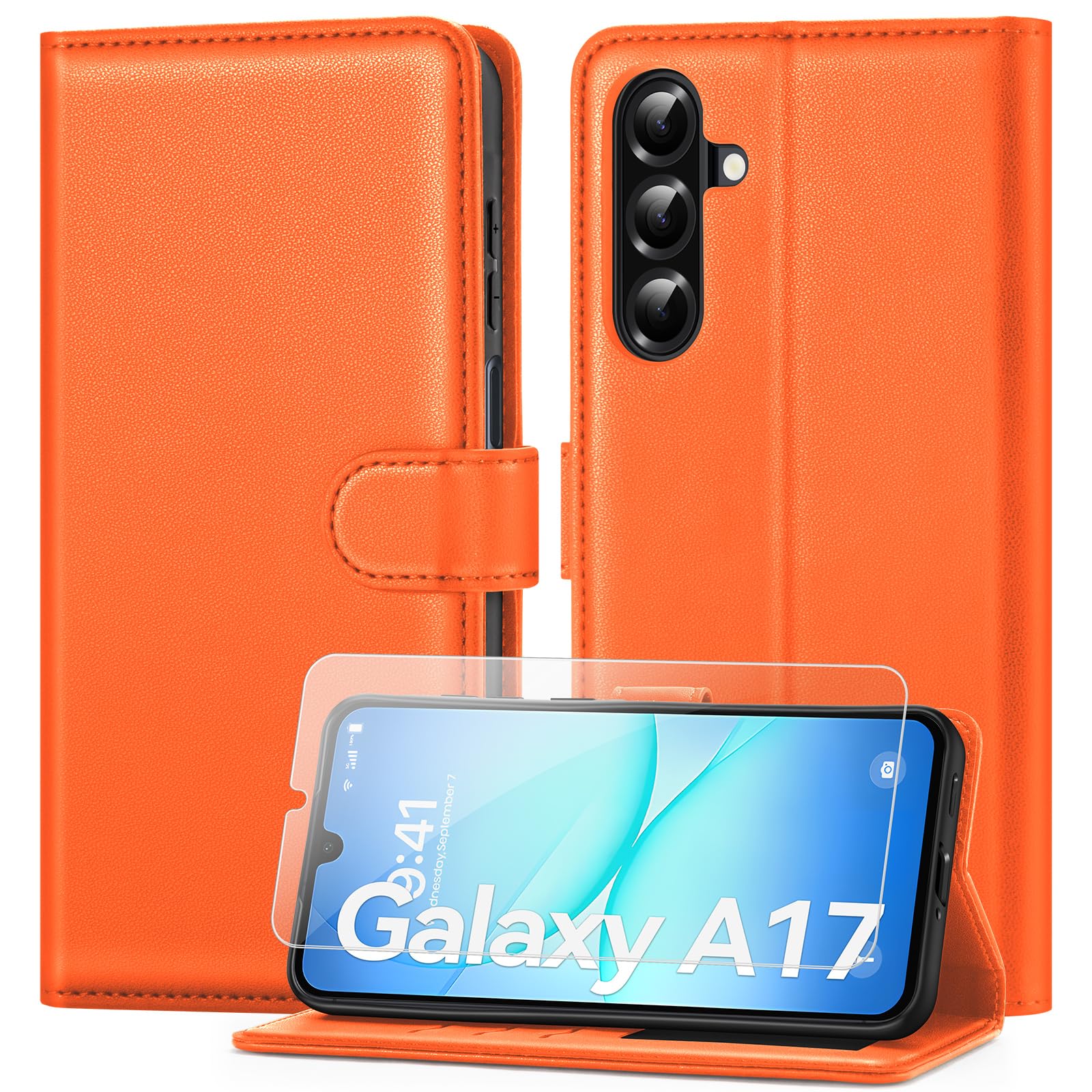 ivencase Coque pour Samsung Galaxy A16 avec Verre Trempé, étui Cuir PU Magnétique [ Pochette de Portefeuille ], Housse de Fonction Stand Video Porte Carte Credit à Rabat pour Samsung A16 5G/4G - Noir