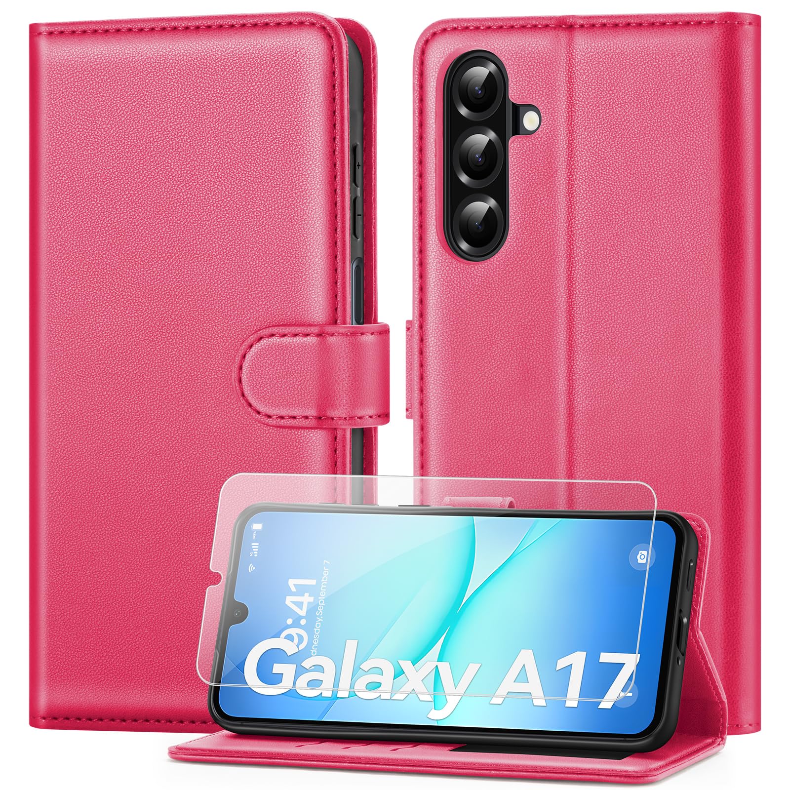 ivencase Coque pour Samsung Galaxy A16 avec Verre Trempé, étui Cuir PU Magnétique [ Pochette de Portefeuille ], Housse de Fonction Stand Video Porte Carte Credit à Rabat pour Samsung A16 5G/4G - Noir