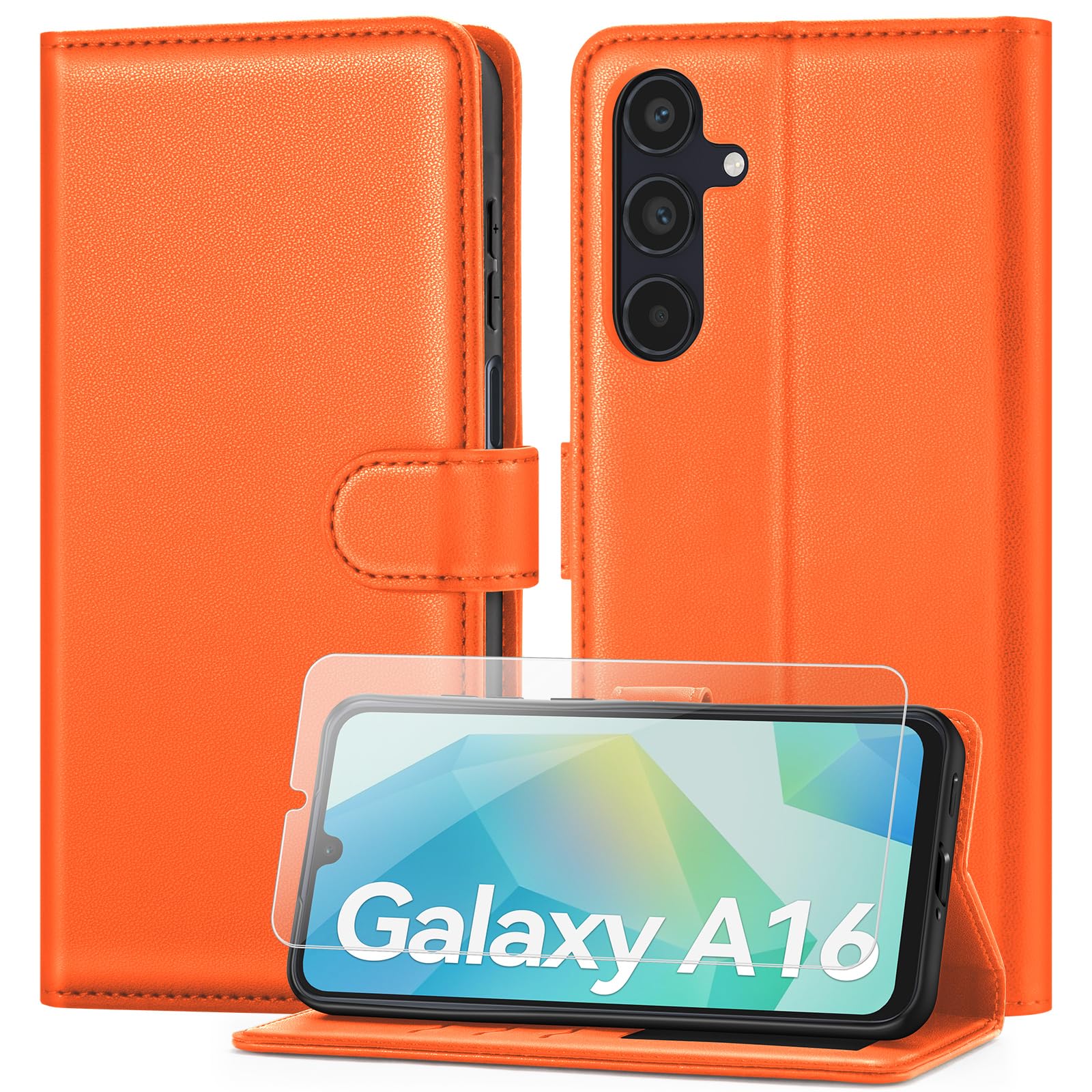 ivencase Coque pour Samsung Galaxy A16 avec Verre Trempé, étui Cuir PU Magnétique [ Pochette de Portefeuille ], Housse de Fonction Stand Video Porte Carte Credit à Rabat pour Samsung A16 5G/4G - Noir