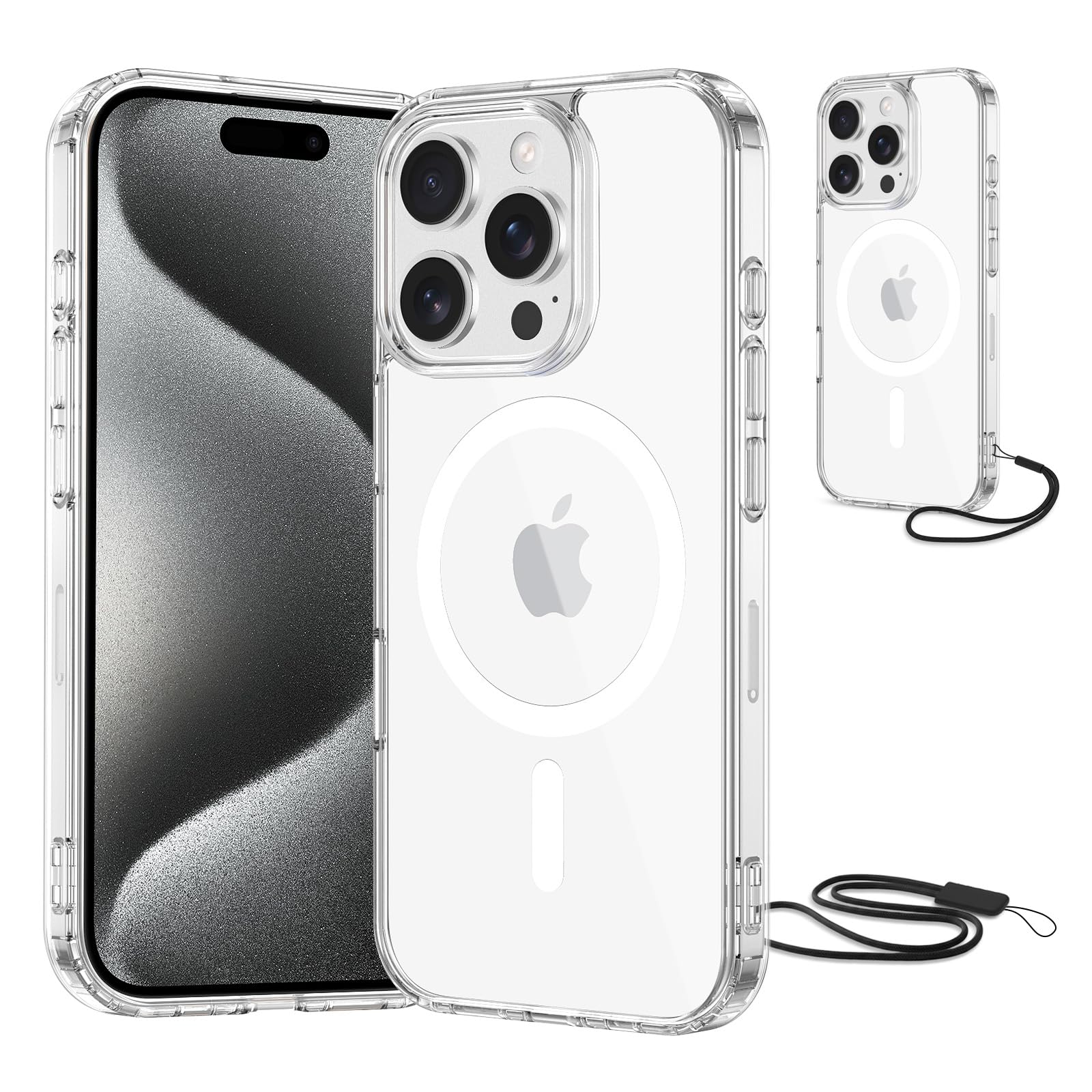 NEW'C Magnétique Coque pour iPhone 17 Pro Max (6,9 Pouces), Compatible avec MagSafe Antichoc Ultime avec Cordon – Magnétisme Puissant et Protection Militaire - Etui Fine - Transparent