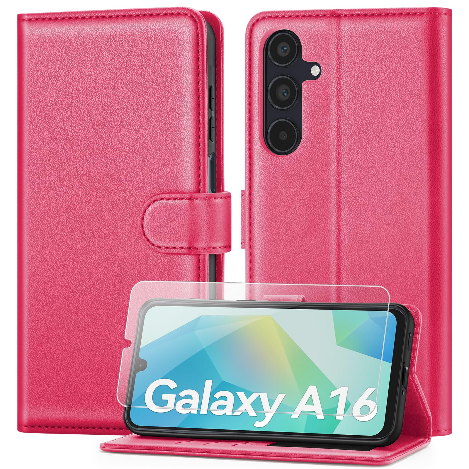 ivencase Coque pour Samsung Galaxy A16 avec Verre Trempé, étui Cuir PU Magnétique [ Pochette de Portefeuille ], Housse de Fonction Stand Video Porte Carte Credit à Rabat pour Samsung A16 5G/4G - Noir