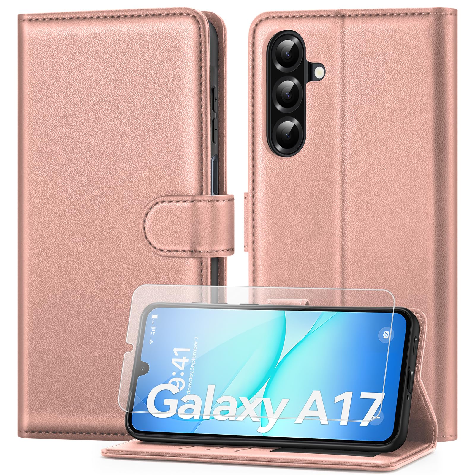 ivencase Coque pour Samsung Galaxy A16 avec Verre Trempé, étui Cuir PU Magnétique [ Pochette de Portefeuille ], Housse de Fonction Stand Video Porte Carte Credit à Rabat pour Samsung A16 5G/4G - Noir