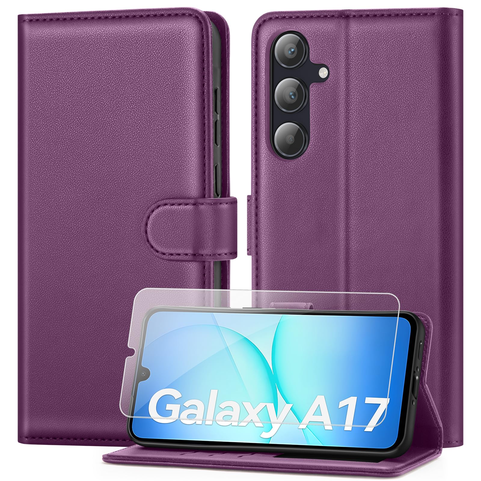 ivencase Coque pour Samsung Galaxy A16 avec Verre Trempé, étui Cuir PU Magnétique [ Pochette de Portefeuille ], Housse de Fonction Stand Video Porte Carte Credit à Rabat pour Samsung A16 5G/4G - Noir